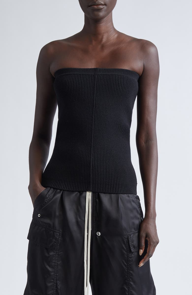 Rick Owens Rib Virgin Wool Blend Tube Top, Main, color, Black