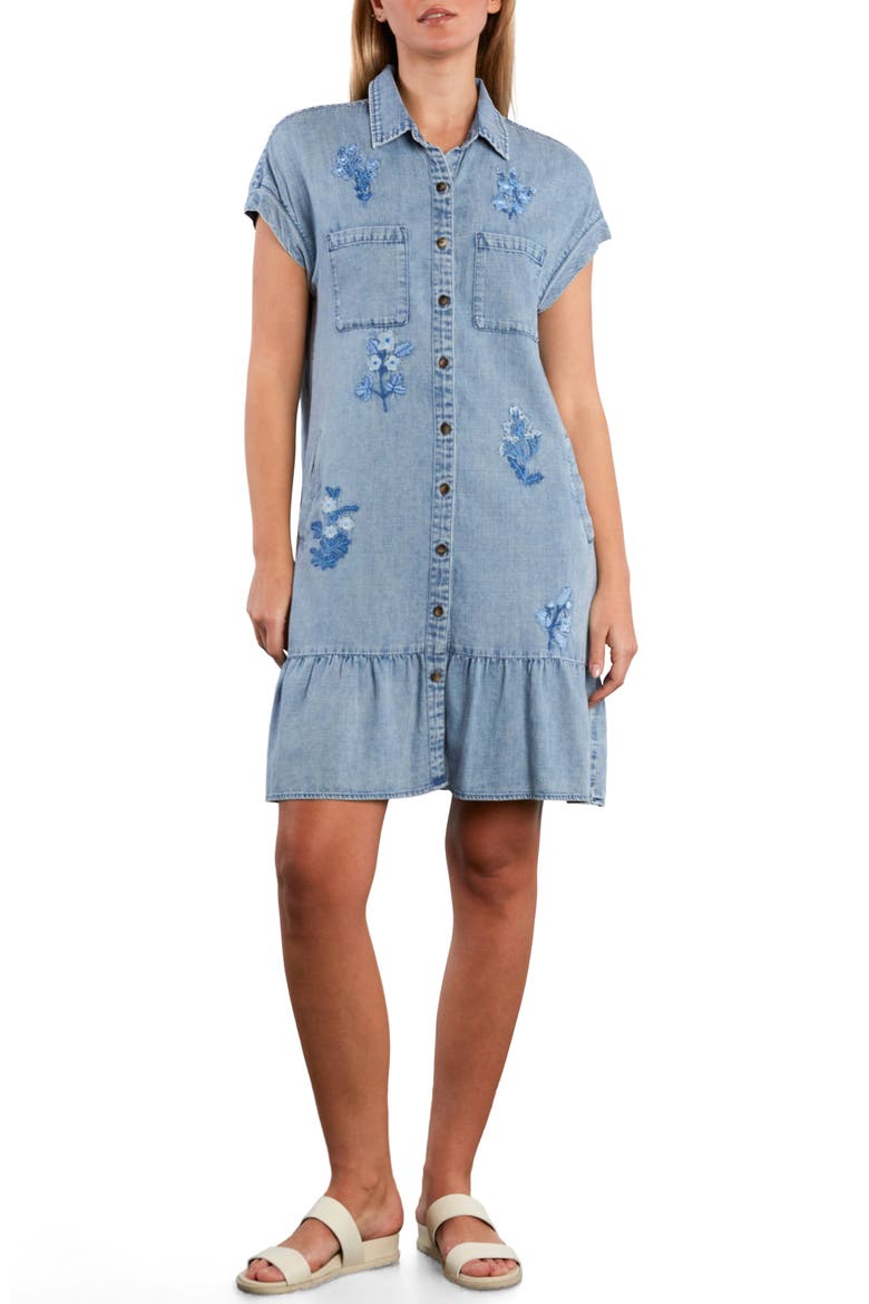 Poetic Floral Denim Minidress, Main, color, DENIM