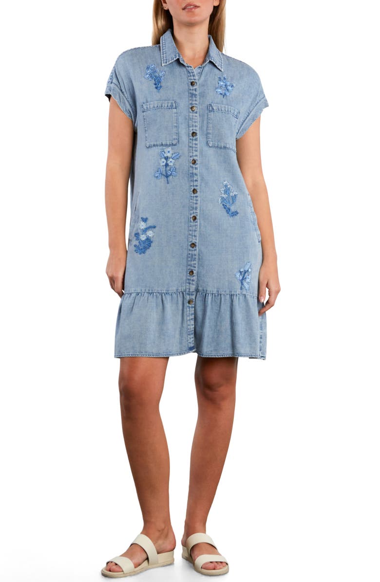 Billy T Poetic Floral Denim Minidress, Main, color, Denim