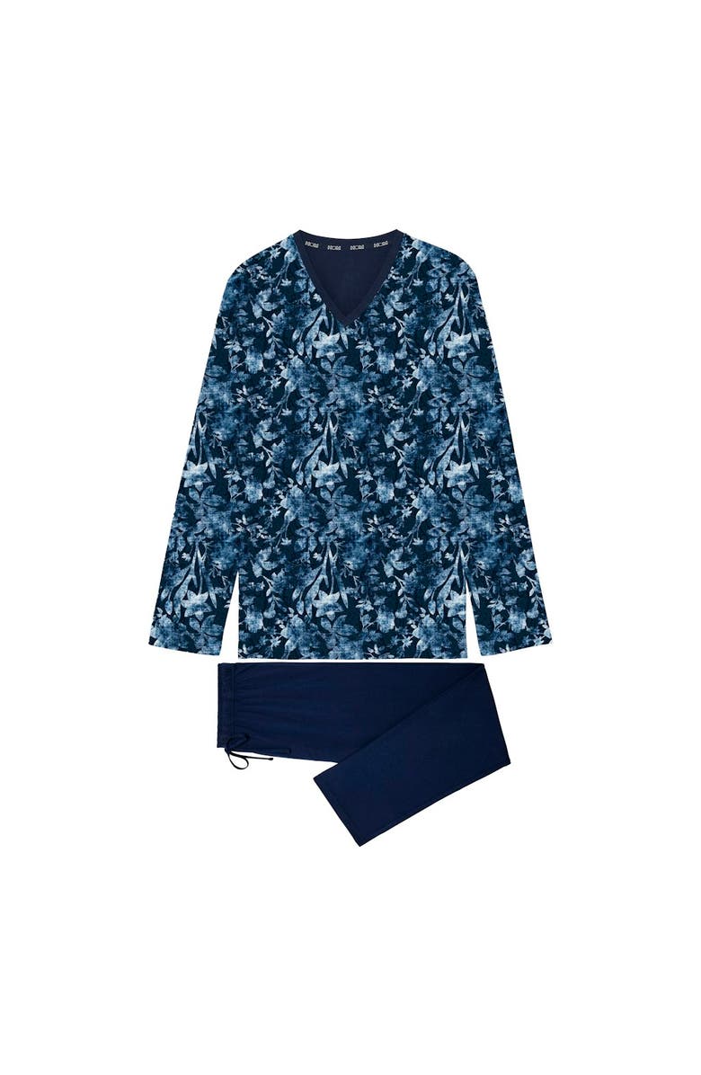 HOM Compiegne Long Pajama Set, Main, color, Navy Print