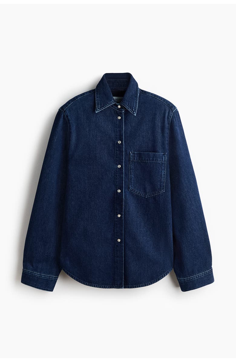 H&M Shoulder-pad Denim Shirt, Main, color, Denim Blue