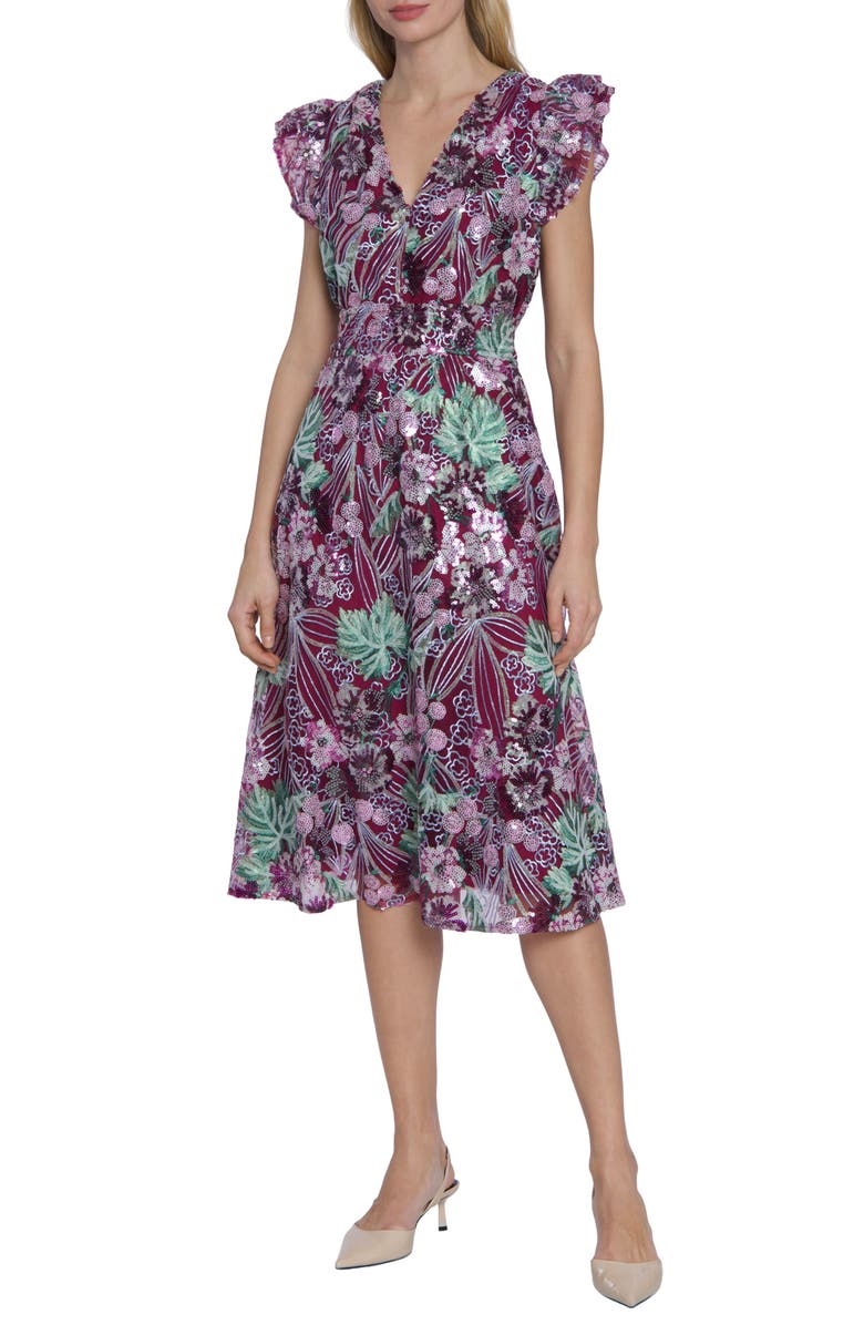 Maggy London Floral Sequin Midi Dress, Main, color, 