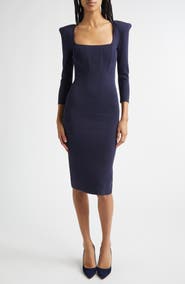 L'AGENCE Mary Padded Shoulder Corset Knit Midi Dress