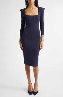 Mary Padded Shoulder Corset Knit Midi Dress