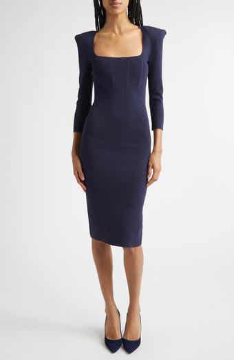 Mary Padded Shoulder Corset Knit Midi Dress