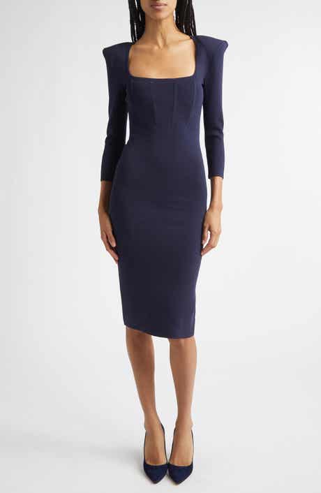 Mary Padded Shoulder Corset Knit Midi Dress