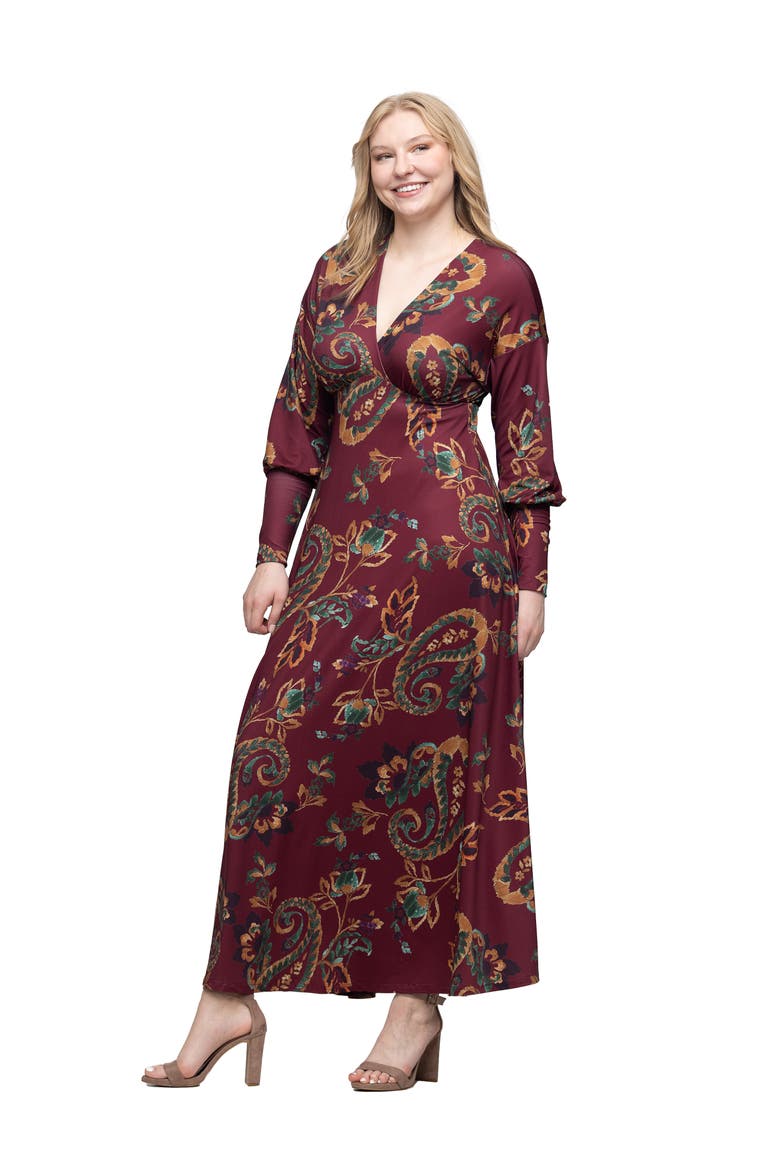Paisley Print Bishop Sleeve A Line Maxi Dress, Alternate, color, Burgundy Multi