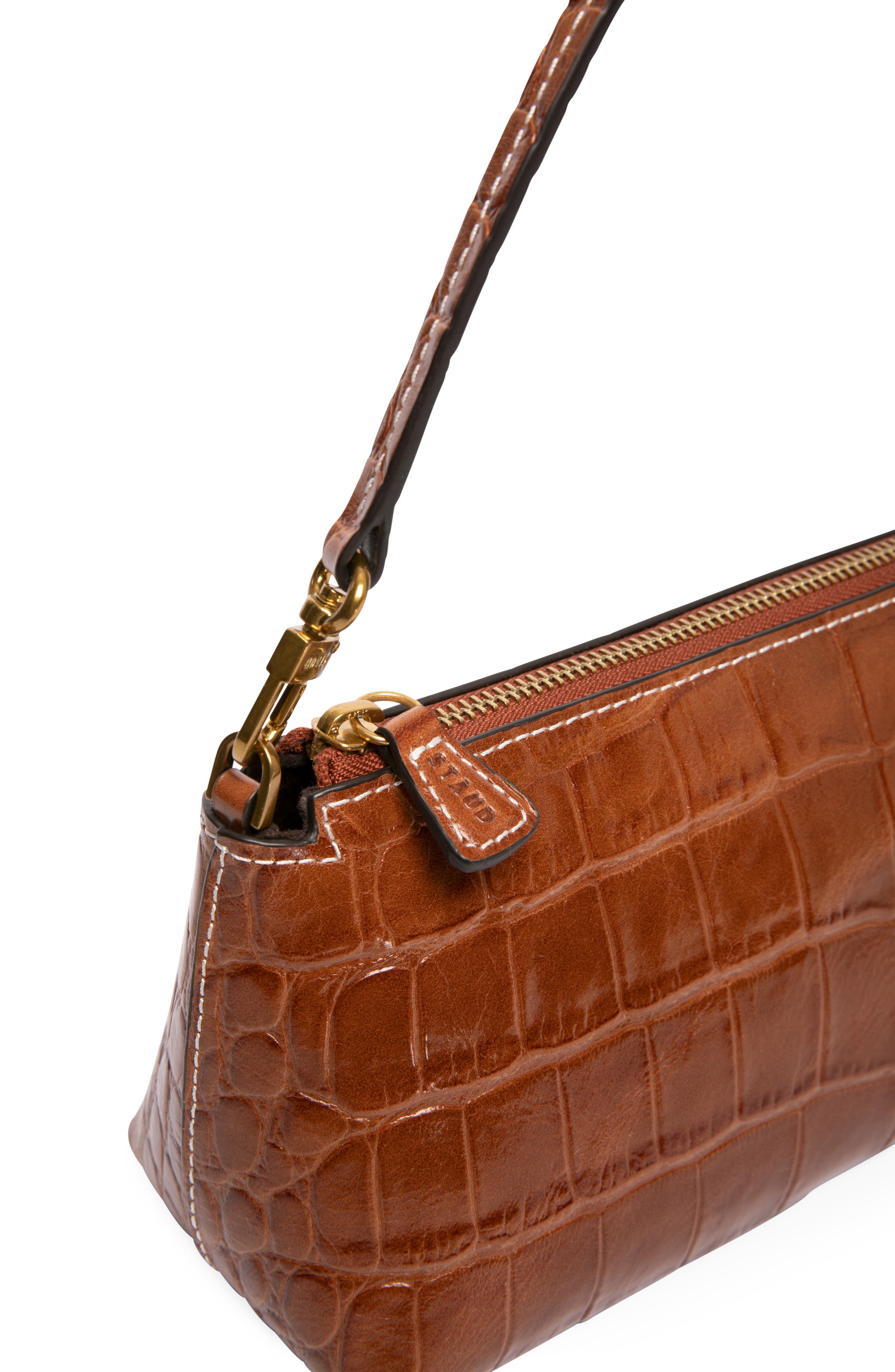 BIRKENSTOCK + STAUD Kaia Croc-Embossed Shoulder Bag, Alternate, color, SADDLE FAUX