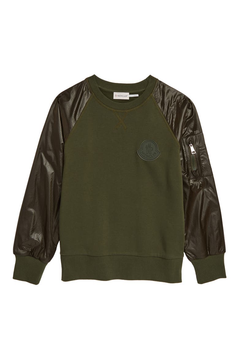 Kids' Logo Patch Ripstop Sleeve Sweatshirt, Main, color, ARMY GREEN