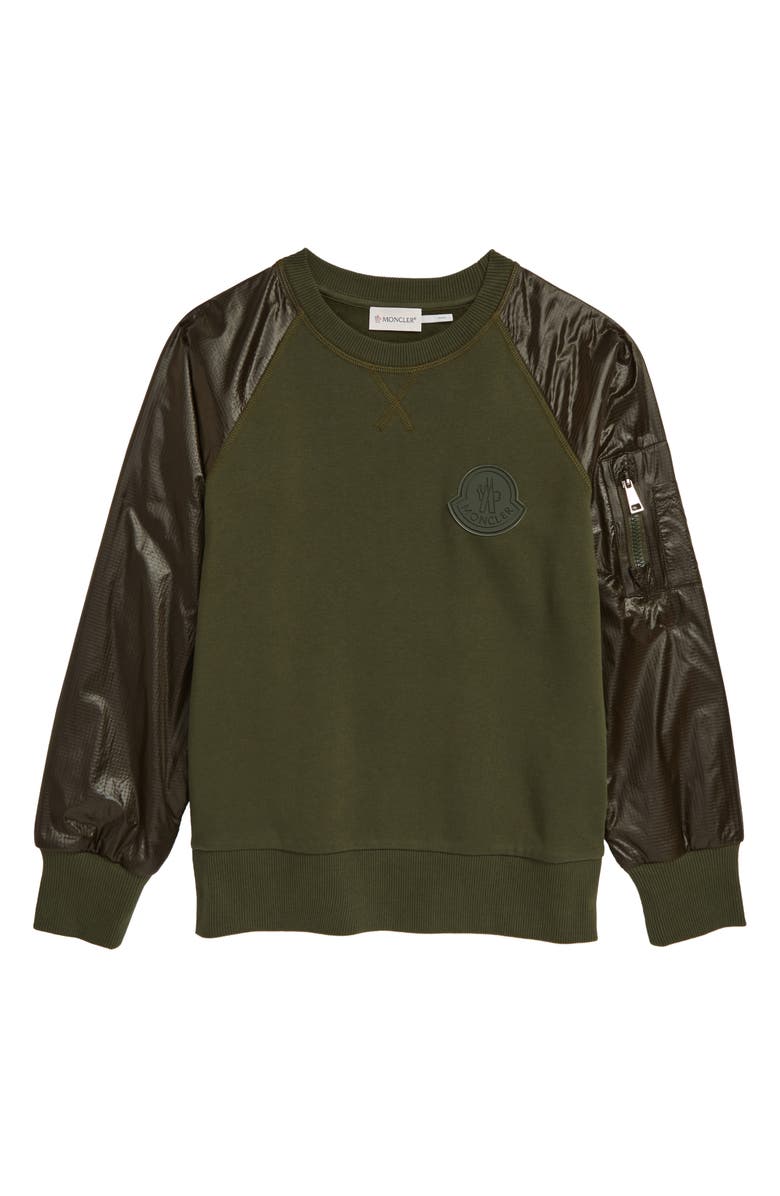 Moncler Kids' Logo Patch Ripstop Sleeve Sweatshirt, Main, color, 