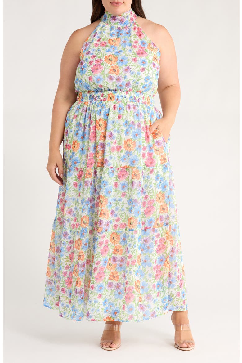 Ezia Garden Jetter Maxi Dress, Main, color, BLUE/ PINK/ YELLOW