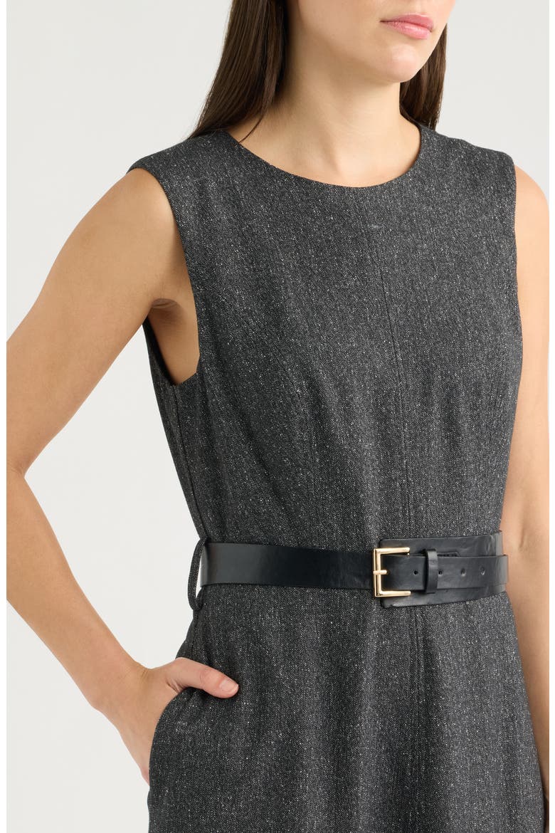 Belted Sleeveless Midi Dress, Alternate, color, SALT PEPPER