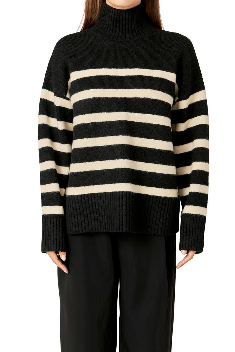 Stripe Turtleneck Sweater, Main, color, BLACK/ CREAM