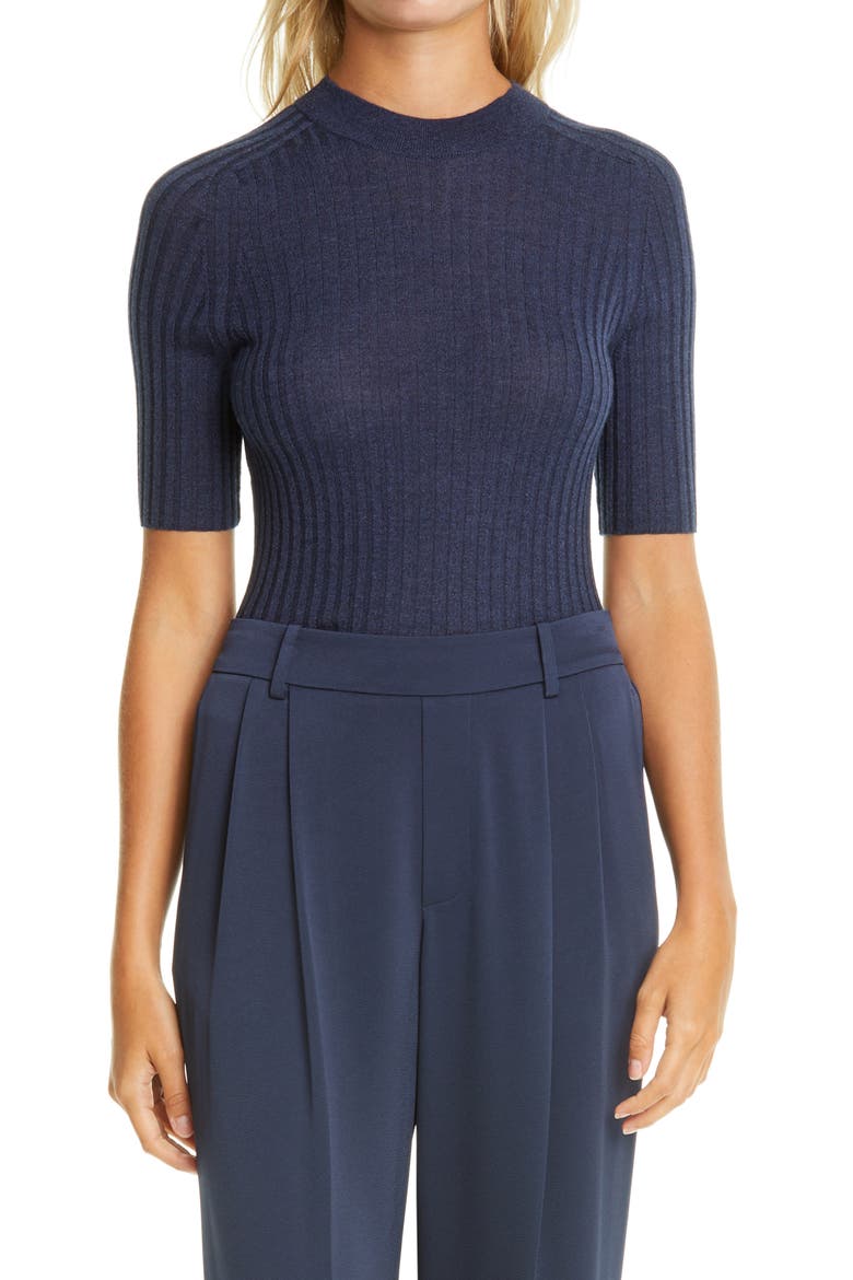 Mock Neck Skinny Rib Sweater, Main, color, INK