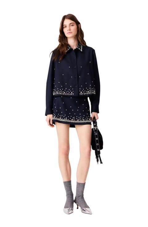 Short Rhinestone Embroidered Shirt