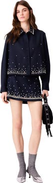 maje Short Rhinestone Embroidered Shirt