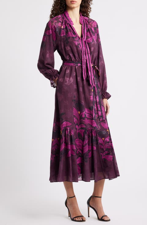 Natalie Metallic Mixed Print Long Sleeve Dress