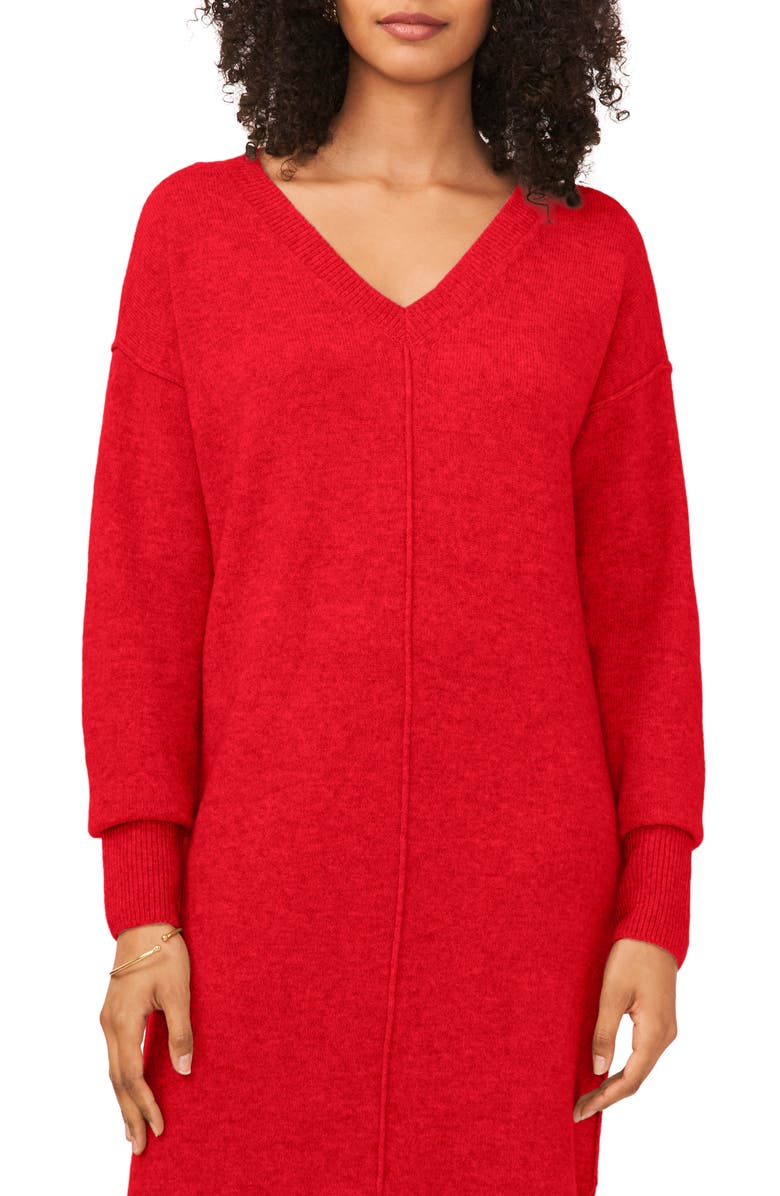 Vince Camuto Exposed Seam Long Sleeve Sweater Dress, Alternate, color, Luminous Red