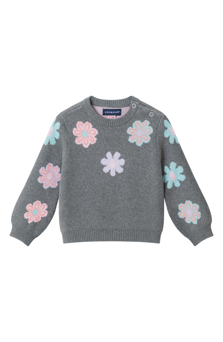 Andy & Evan Floral Sweater & Leggings Set, Alternate, color, Black Heather Floral/ Purple