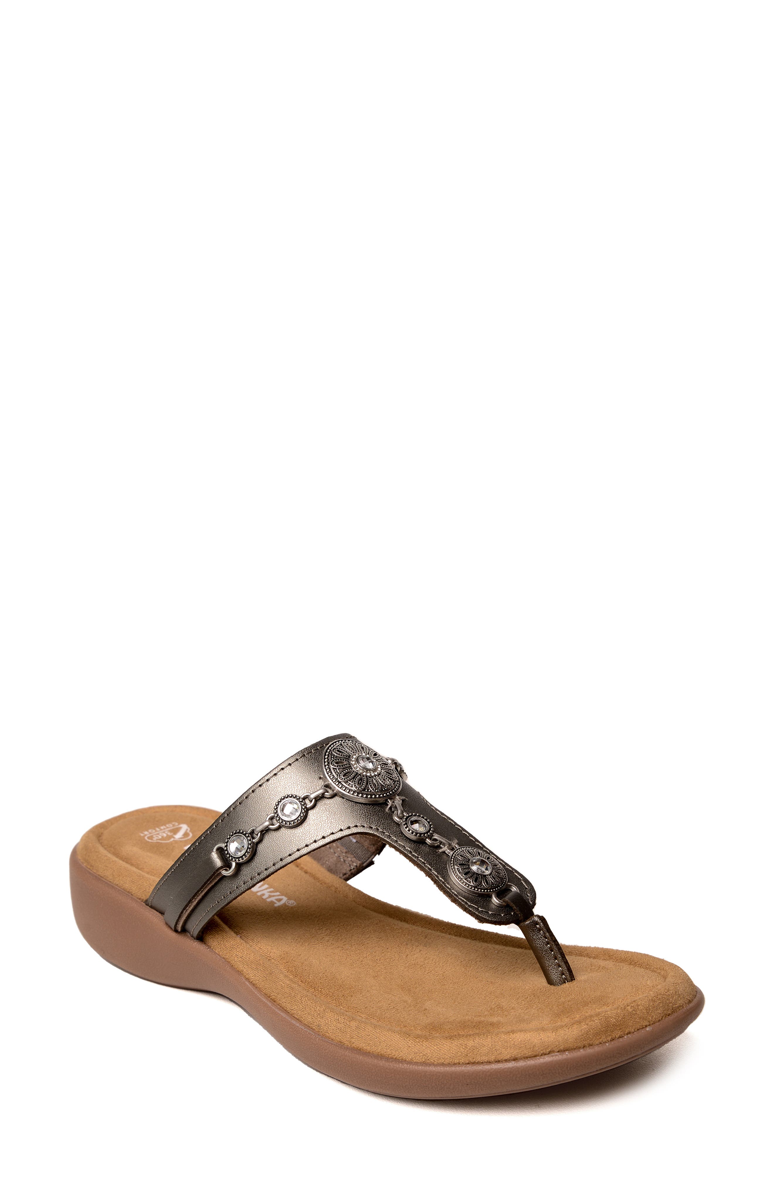 Minnetonka Brecca Flip Flop, Main, color, Pewter