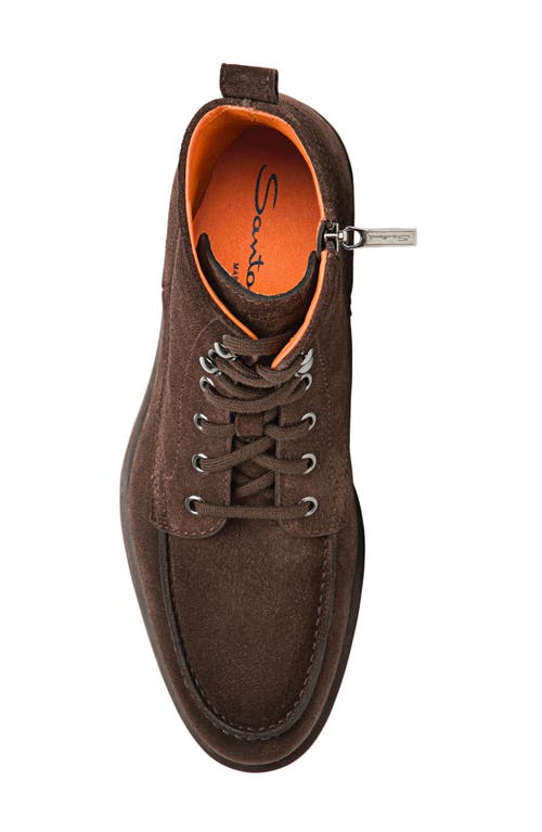 Santoni Men's Flair Suede Side-zip Lace-up Boots In Dark Brown
