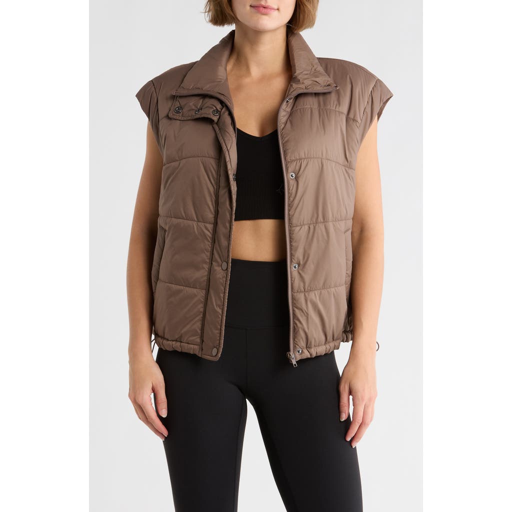 Z By Zella Channel Quilted Puffer Vest In Brown