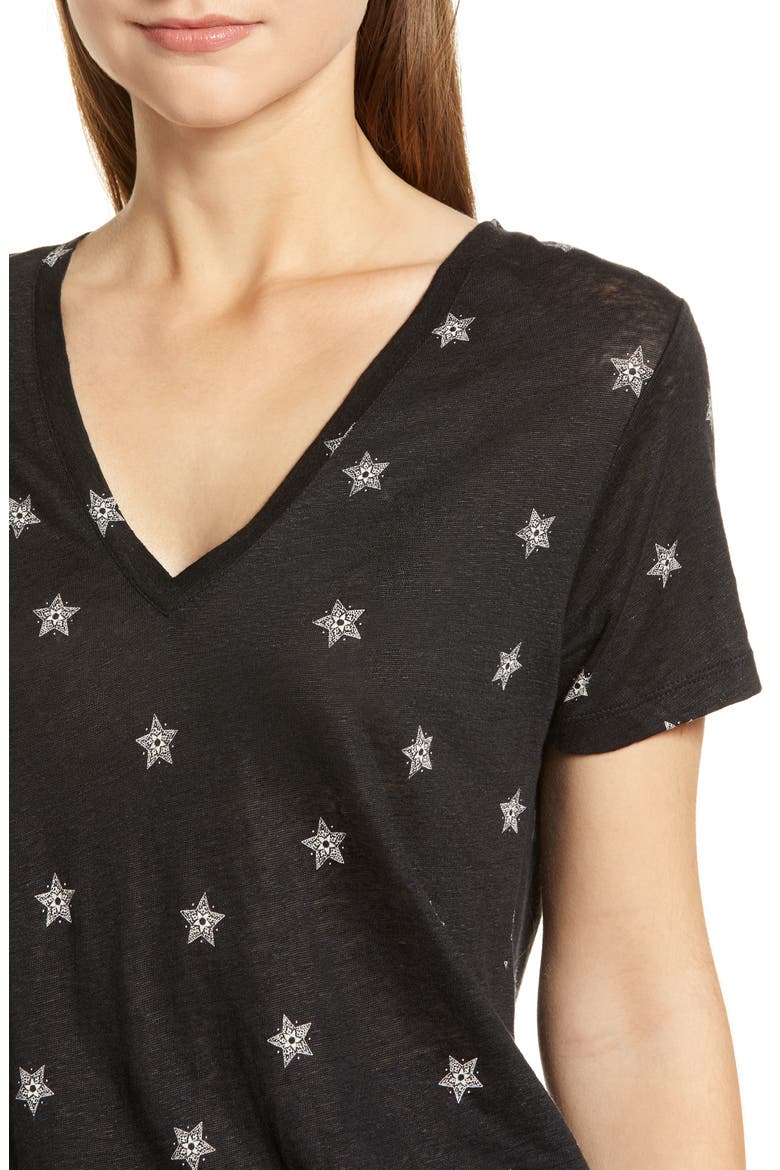 Cara V-Neck Slub Knit Tee, Alternate, color, BLACK RIVET STAR