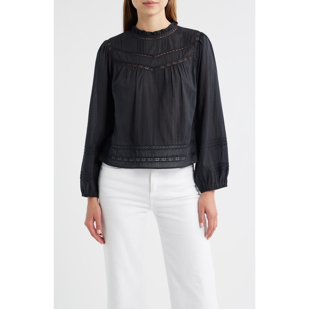 Rails Reyna Lace Inset Cotton Peasant Top In Black