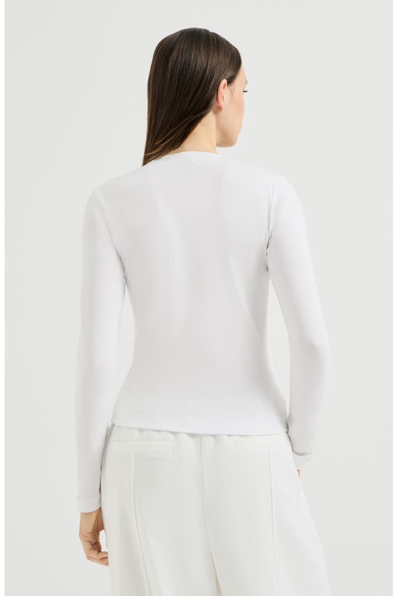 Stretch cotton ribbed jersey top with precious insert, Alternate, color, White