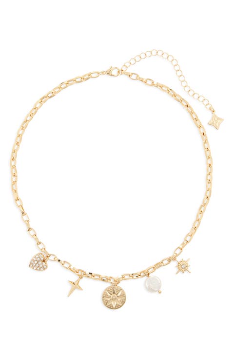 Crystal & Faux Pearl Charm Necklace