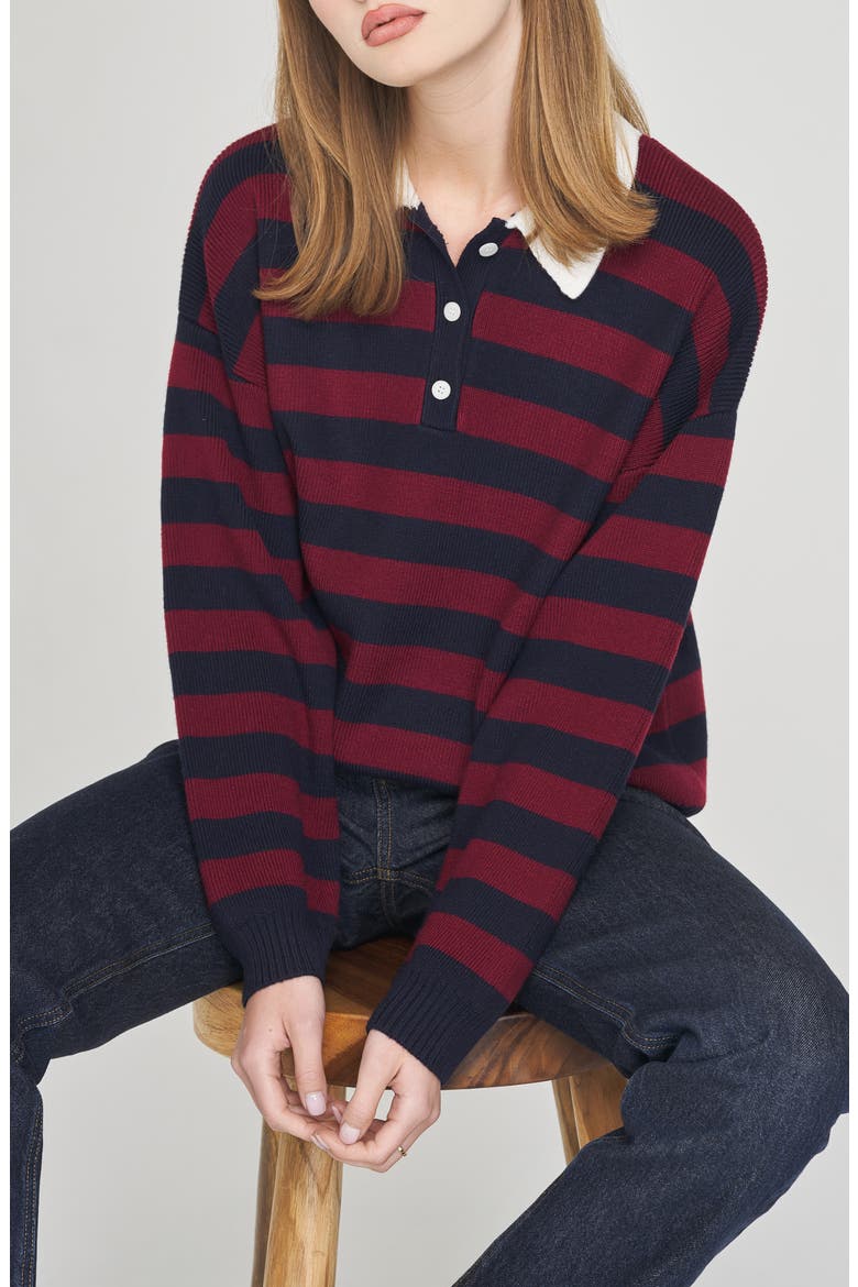 Logan Stripe Polo Sweater, Alternate, color, NAVY STRIPE