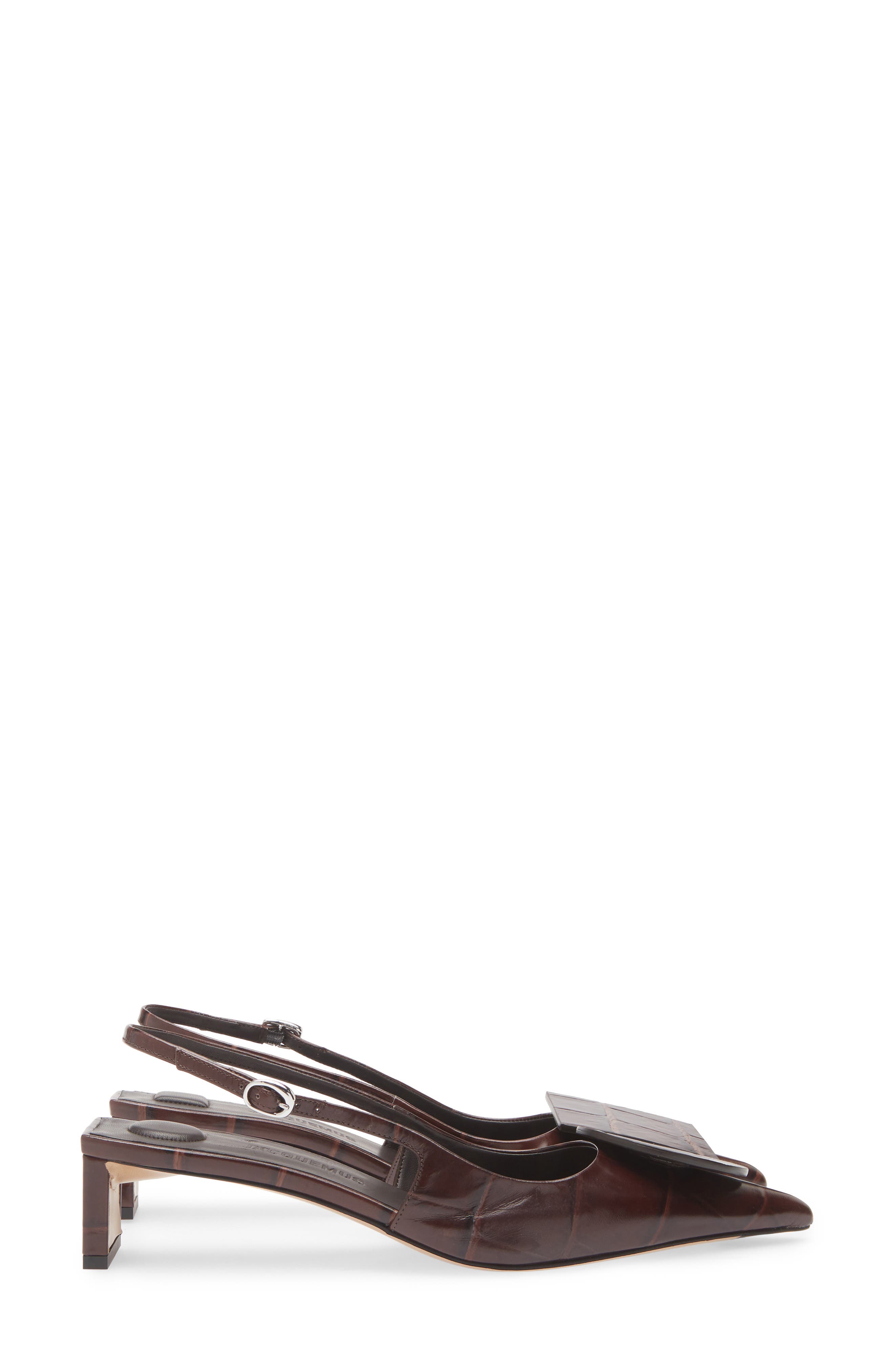 Jacquemus Les Duelo Mismatched Croc Embossed Kitten Heel Slingback Pump, Alternate, color, 