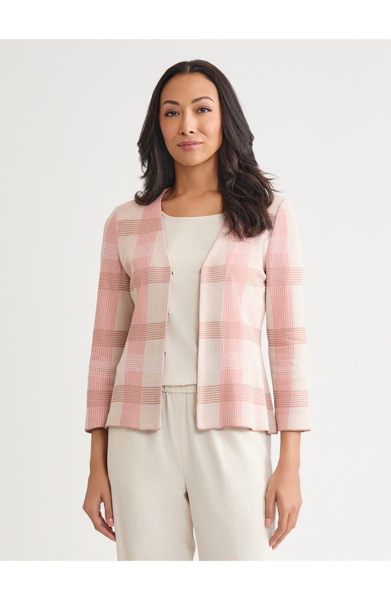 Misook Tailored Multi-Color Plaid Knit Jacket, Main, color, Honey Suckle/Biscotti