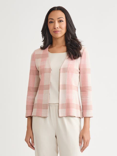Tailored Multi-Color Plaid Knit Jacket