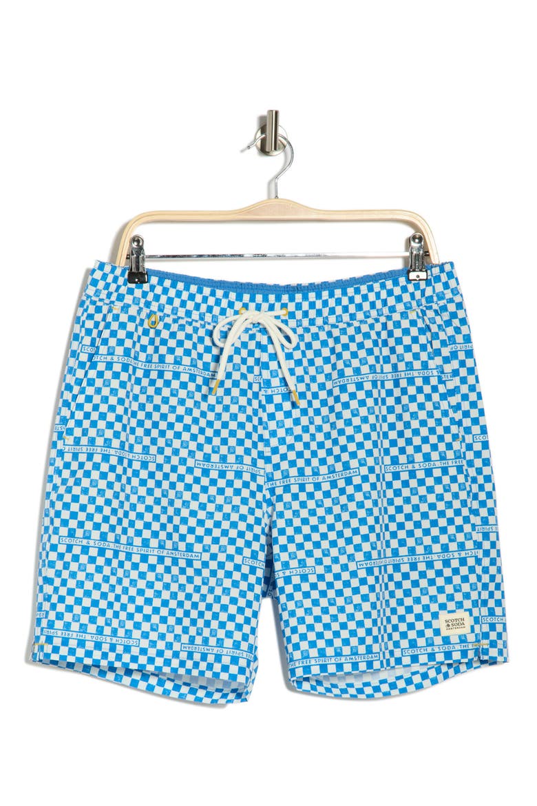 Checker Print Swim Trunks, Alternate, color, CAMPANULA