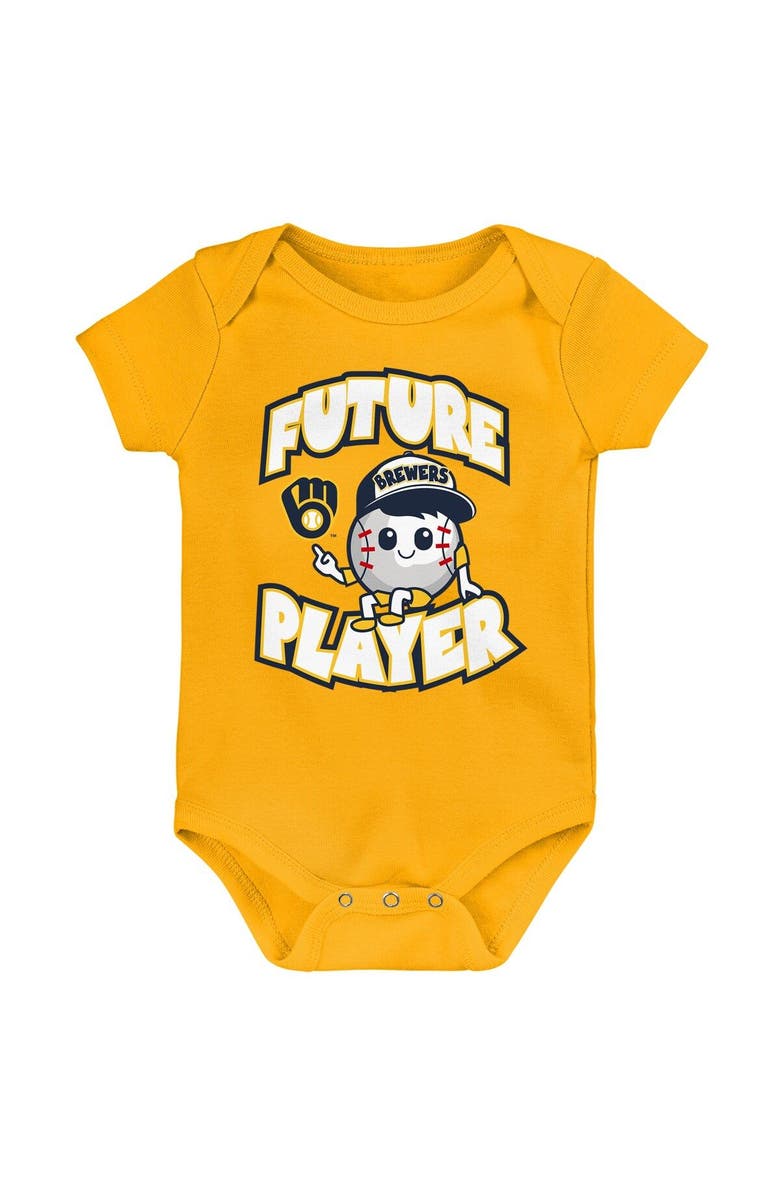 Outerstuff Newborn & Infant Gold/Navy/White Milwaukee Brewers Minor League Player Three-Pack Bodysuit Set, Alternate, color, Gold
