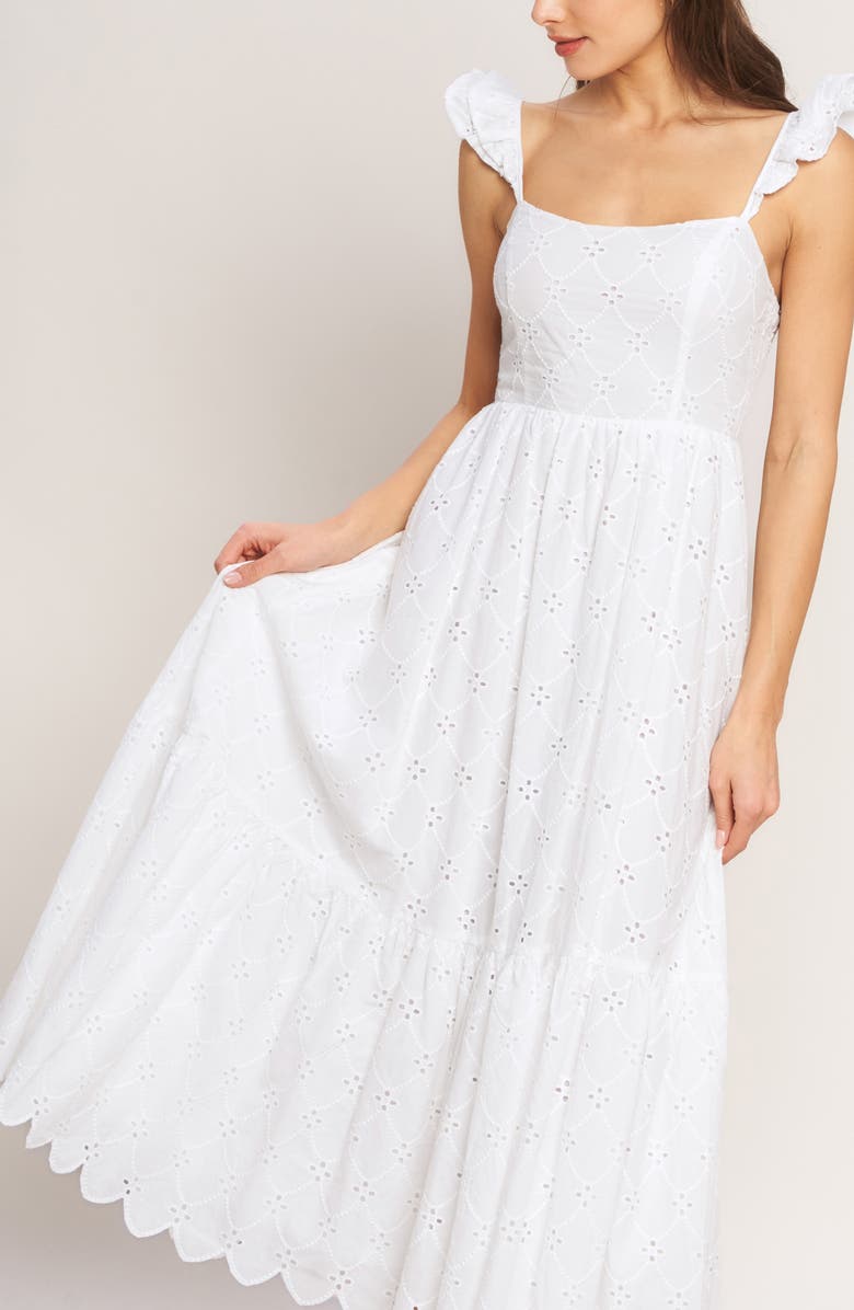 FLYING TOMATO Embroidered Eyelet Cotton Sundress, Alternate, color, White