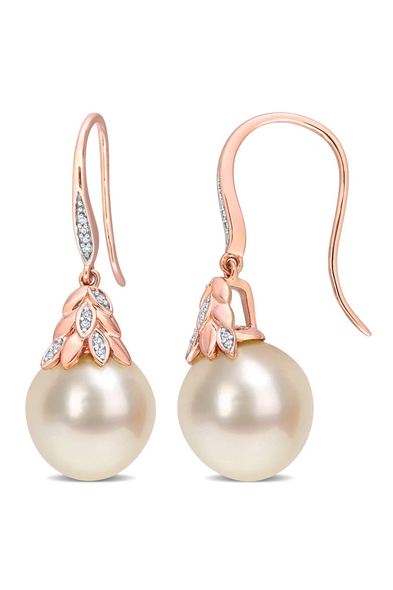 South Sea Pearl & Diamond Drop Earrings 14k, Main, color, Cultured South Sea Pearl