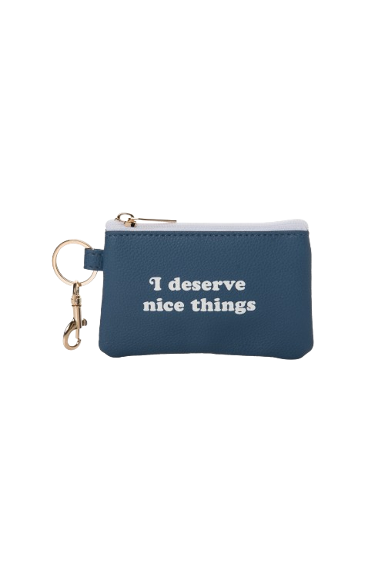 Blue I Deserve Nice Things Keyring Zip Wallet Polyester Blue, Main, color, Blue