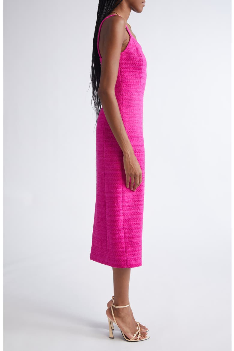 Cotton Blend Tweed Sheath Midi Dress, Alternate, color, HOT PINK