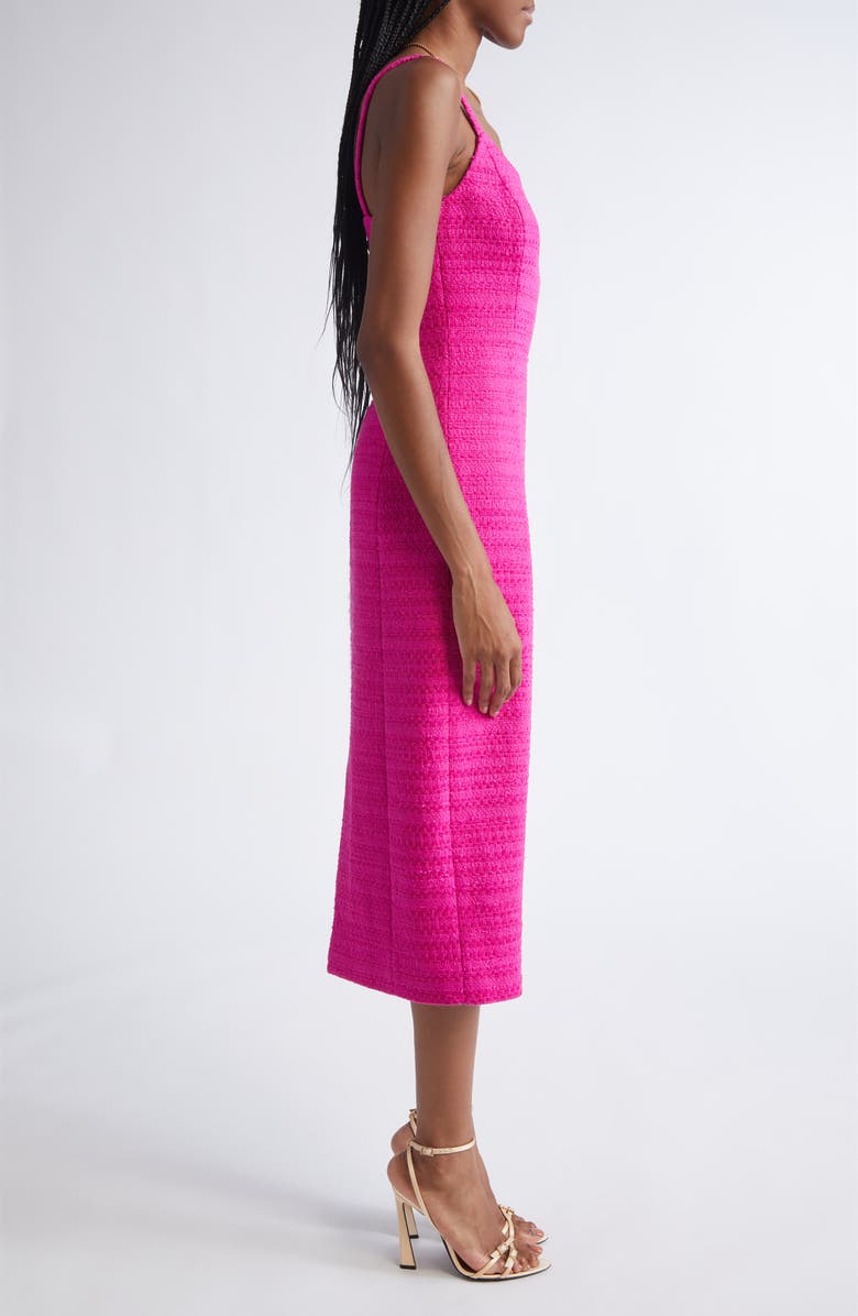 ST. JOHN Cotton Blend Tweed Sheath Midi Dress, Alternate, color, Hot Pink