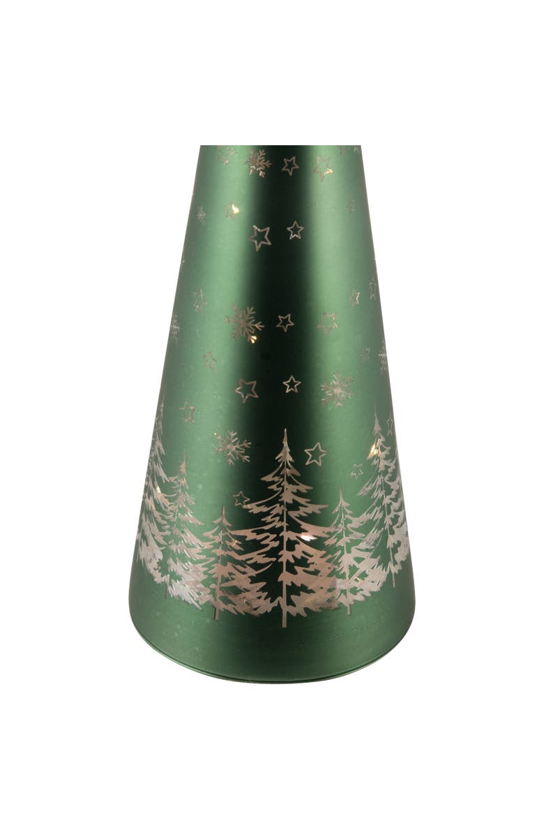 Northlight LED Lighted Snowy Forest Glass Christmas Cone Tree Decoration - 11.5", Alternate, color, Green