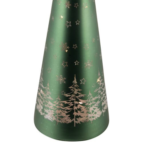 Northlight Led Lighted Snowy Forest Glass Christmas Cone Tree Decoration In Green