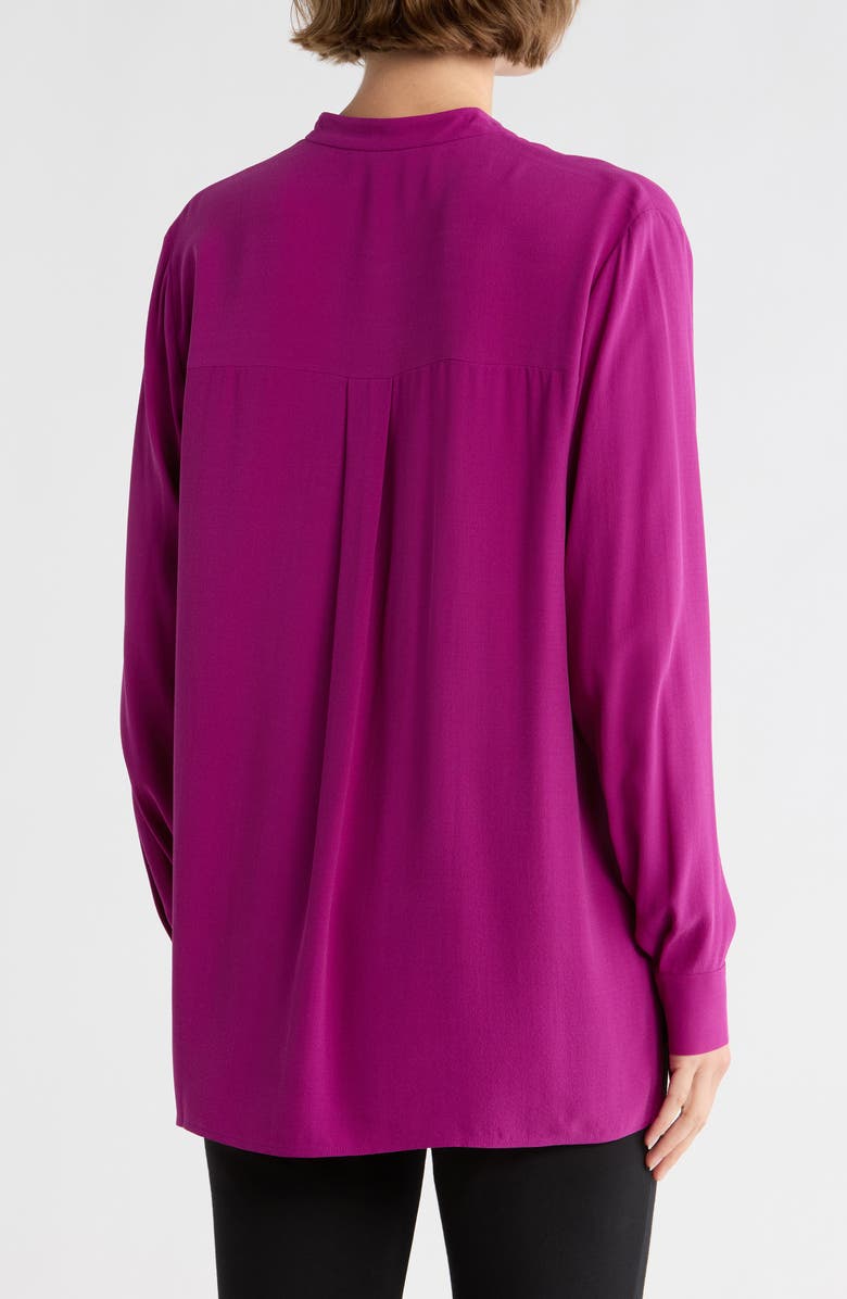 Eileen Fisher Band Collar Silk Button-Up Shirt, Alternate, color, Berry Bloom