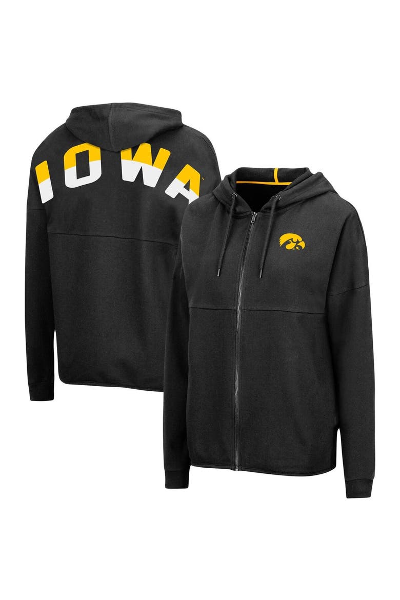 Women's Colosseum Black Iowa Hawkeyes 2-Hit Full-Zip Hoodie, Alternate, color, Black