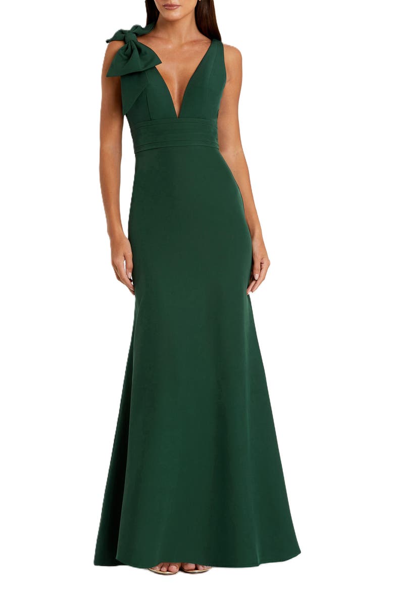 Sleeveless V Neck Bow Detail Mermaid Gown, Main, color, Emerald