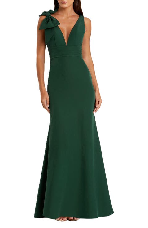 Sleeveless V Neck Bow Detail Mermaid Gown