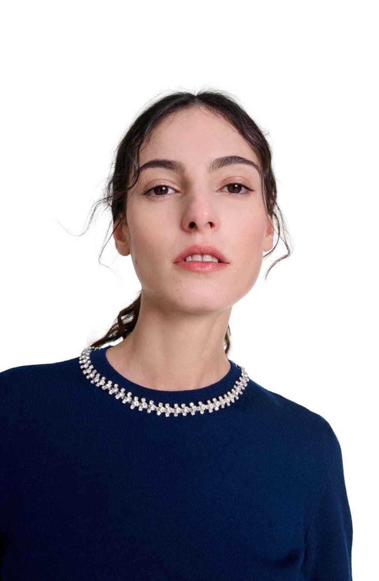 maje Knit crop sweater with rhinestones, Alternate, color, 