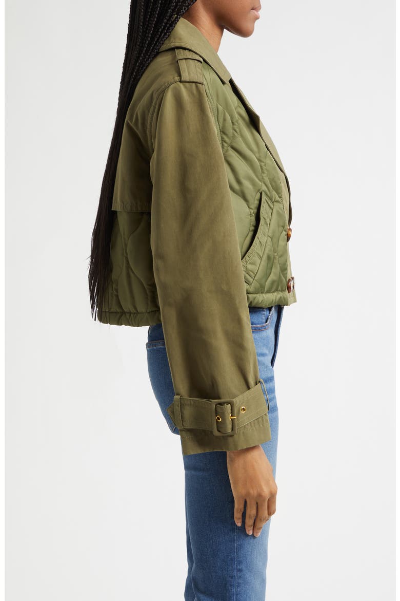 Harris Crop Mixed Media Double Breasted Jacket, Alternate, color, STONE ARMY