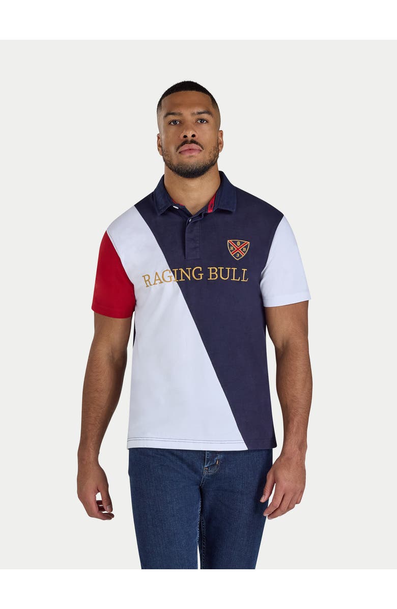 Raging Bull Diagonal Panel Rugby Shirt, Main, color, Navy